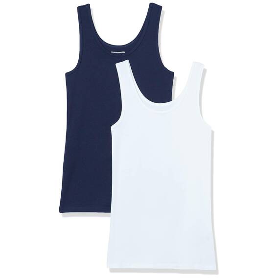 Amazon Essentials Damen Tanktop, Schmale Passform, 2er-Pack, Marineblau/Weiß, L