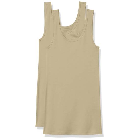 Amazon Essentials Damen Tanktop, Schmale Passform, 2er-Pack, Helles Kamelbraun, L