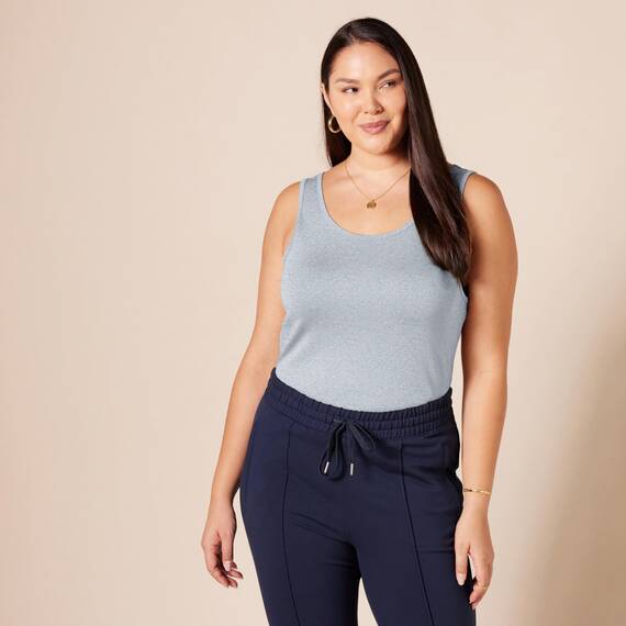 Amazon Essentials Damen Tanktop, Schmale Passform, 2er-Pack, Dunkelgrau Meliert/Eisblau Heide, XL