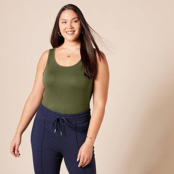 Amazon Essentials Damen Tanktop, Schmale Passform, 2er-Pack, Olivgrün/Schwarz, L