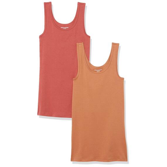 Amazon Essentials Damen Tanktop, Schmale Passform, 2er-Pack, Karamell/Ziegelrot, L