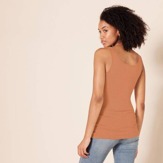 Amazon Essentials Damen Tanktop, Schmale Passform, 2er-Pack, Karamell/Ziegelrot, L