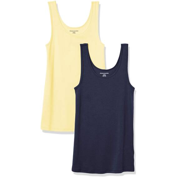 Amazon Essentials Damen Tanktop, Schmale Passform, 2er-Pack, Gelb/Marineblau, L
