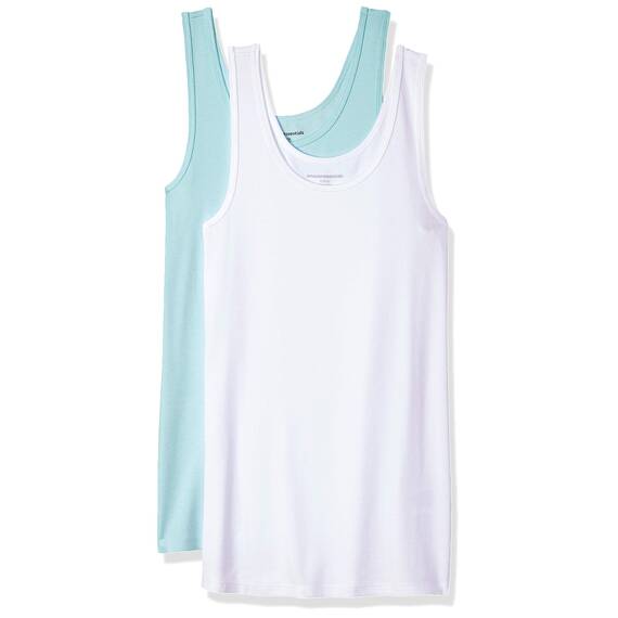 Amazon Essentials Damen Tanktop, Schmale Passform, 2er-Pack, Aquablau/Weiß, L