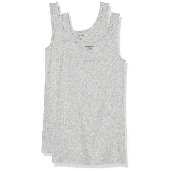 Amazon Essentials Damen Tanktop, Schmale Passform, 2er-Pack, Hellgrau Meliert, L