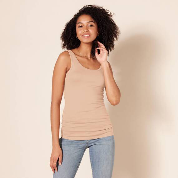 Amazon Essentials Damen Tanktop, Schmale Passform, 2er-Pack, Beige, L