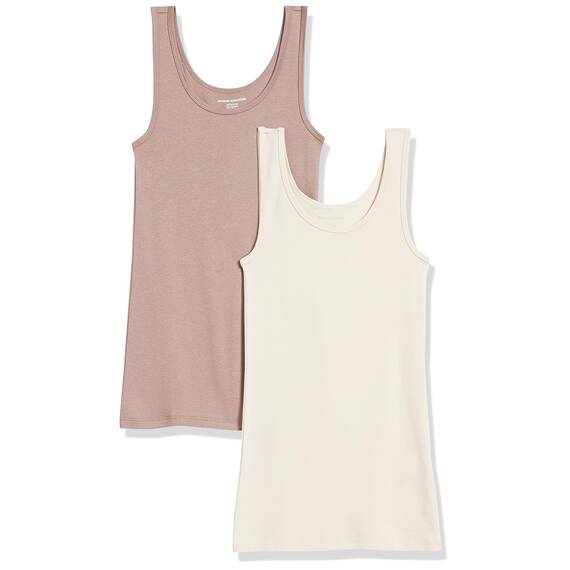 Amazon Essentials Damen Tanktop, Schmale Passform, 2er-Pack, Beige/Braun, L