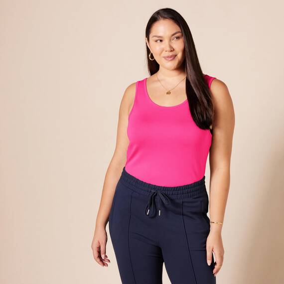 Amazon Essentials Damen Tanktop, Schmale Passform, 2er-Pack, Grau Meliert/Kräftiges Rosa, L