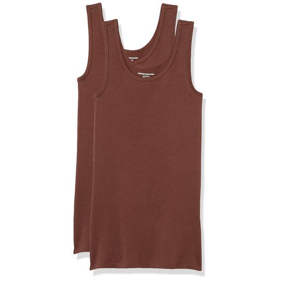Amazon Essentials Damen Tanktop, Schmale Passform, 2er-Pack, Braun, L