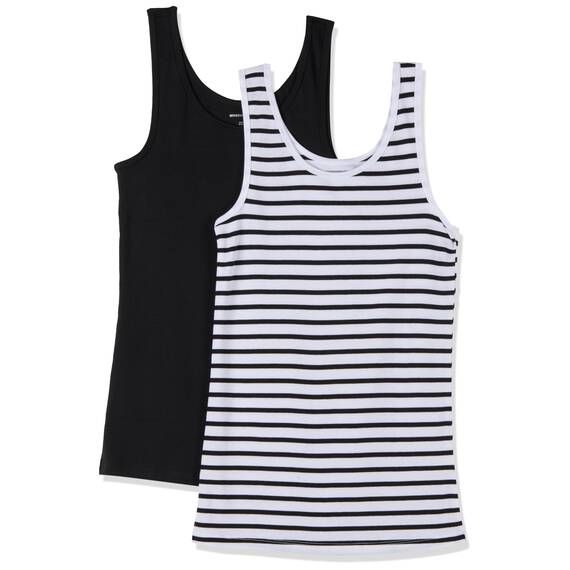 Amazon Essentials Damen Tanktop, Schmale Passform, 2er-Pack, Schwarz/Weiß Streifen, L