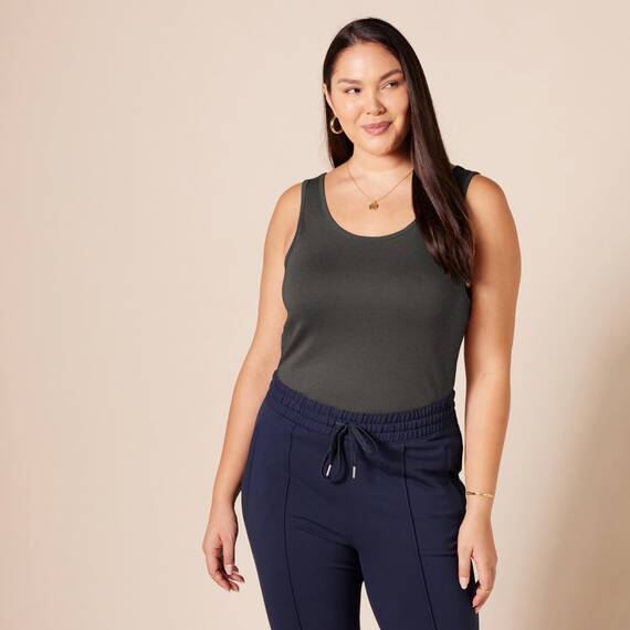 Amazon Essentials Damen Tanktop, Schmale Passform, 2er-Pack, Dunkelgrau/Grau Meliert Streifen, L