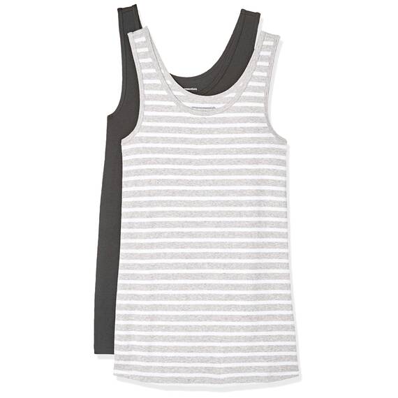 Amazon Essentials Damen Tanktop, Schmale Passform, 2er-Pack, Dunkelgrau/Grau Meliert Streifen, XL