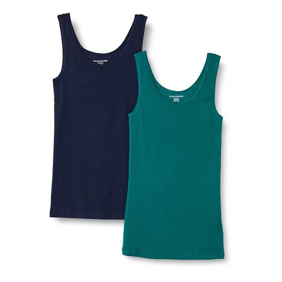 Amazon Essentials Damen Tanktop, Schmale Passform, 2er-Pack, Dunkelgrün/Marineblau, L