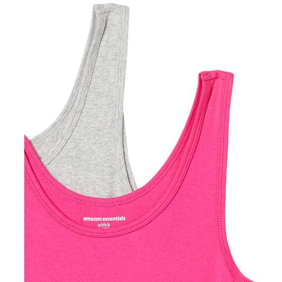 Amazon Essentials Damen Tanktop, Schmale Passform, 2er-Pack, Grau Meliert/Kräftiges Rosa, XXL