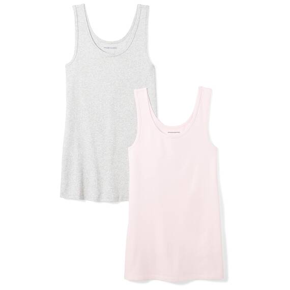 Amazon Essentials Damen Tanktop, Schmale Passform, 2er-Pack, Hellgrau Meliert/Hellrosa, XL