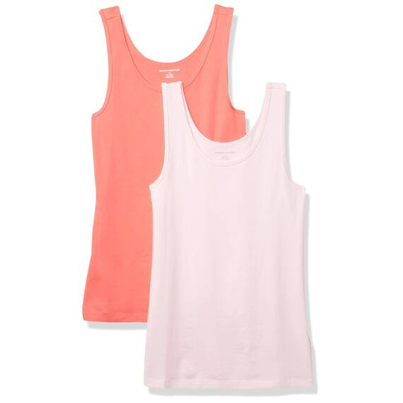 Amazon Essentials Damen Tanktop, Schmale Passform, 2er-Pack, Hellrosa/Korallenrosa, XXL