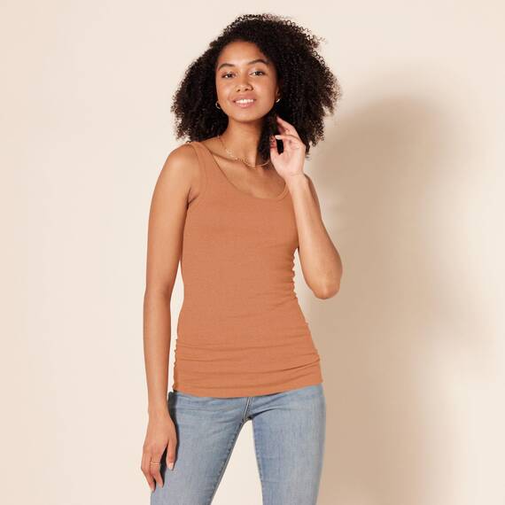 Amazon Essentials Damen Tanktop, Schmale Passform, 2er-Pack, Karamell/Ziegelrot, XL
