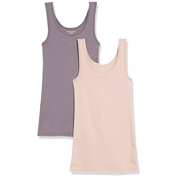 Amazon Essentials Damen Tanktop, Schmale Passform, 2er-Pack, Mauve/Zartrosa, XL