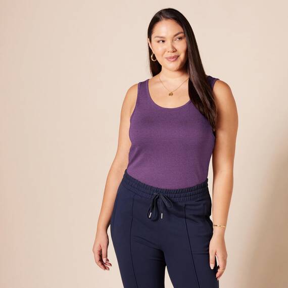 Amazon Essentials Damen Tanktop, Schmale Passform, 2er-Pack, Dunkelgrau Meliert/Dunkelpurpur, XXL