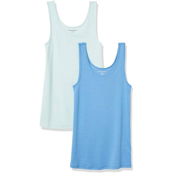 Amazon Essentials Damen Tanktop, Schmale Passform, 2er-Pack, Aquablau/Französisch Blau, XXL