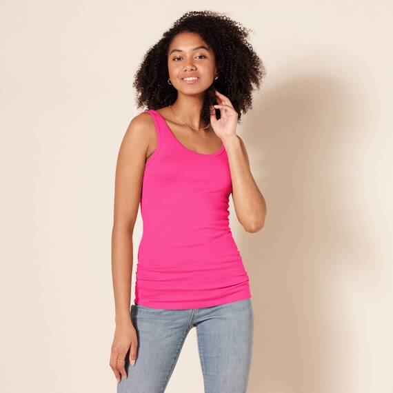 Amazon Essentials Damen Tanktop, Schmale Passform, 2er-Pack, Grau Meliert/Kräftiges Rosa, XL