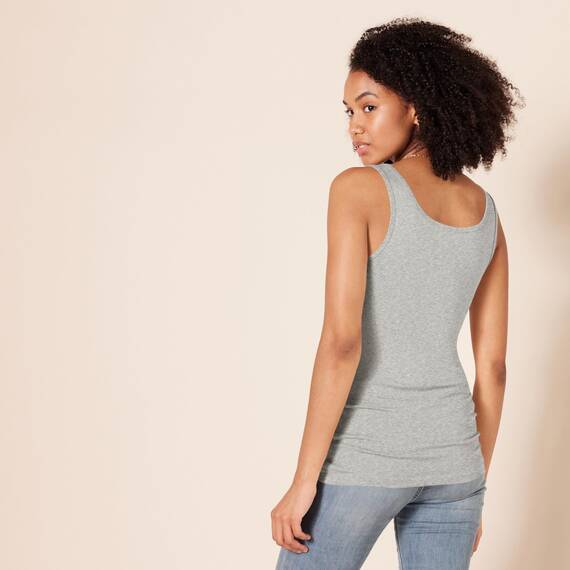 Amazon Essentials Damen Tanktop, Schmale Passform, 2er-Pack, Hellgrau Meliert/Marineblau Weiß Streifen, XL