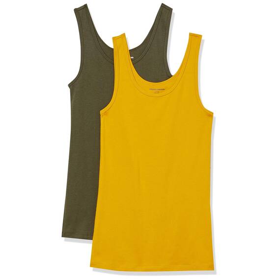 Amazon Essentials Damen Tanktop, Schmale Passform, 2er-Pack, Dunkles Olivgrün/Gold, XXL