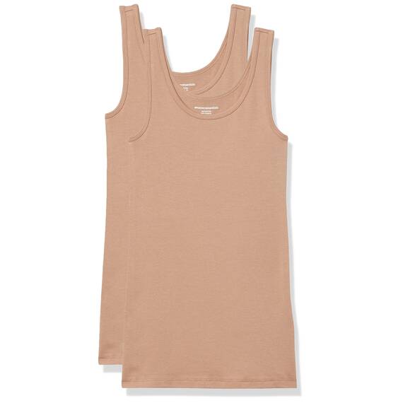 Amazon Essentials Damen Tanktop, Schmale Passform, 2er-Pack, Kamelbraun, XL