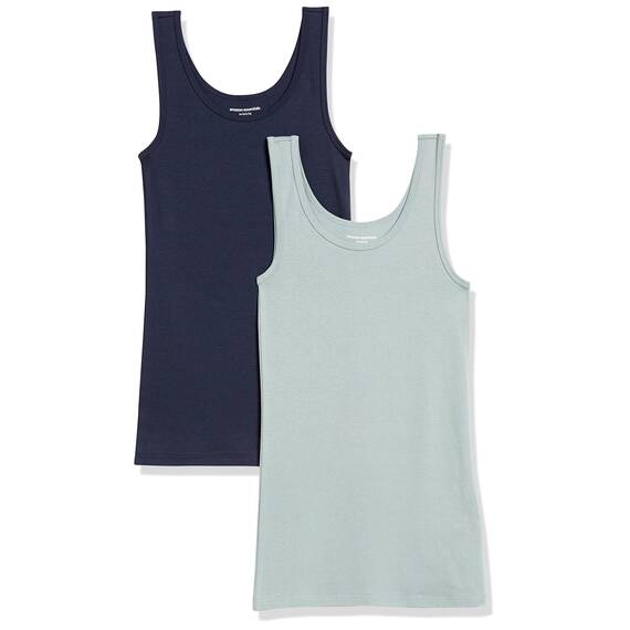 Amazon Essentials Damen Tanktop, Schmale Passform, 2er-Pack, Marineblau/Salbeigrün, XL
