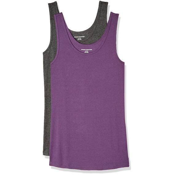 Amazon Essentials Damen Tanktop, Schmale Passform, 2er-Pack, Dunkelgrau Meliert/Dunkelpurpur, XXL