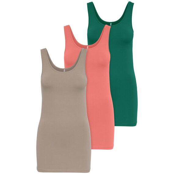 ONLY 3er Pack Damen Oberteile Basic Tank Tops weiß, schwarz, grau, blau, Creme Frauen Shirt lang Sommer Shirts Top 15201465 (XL, Farbmix 1)