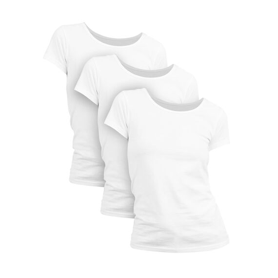 Basic Treasure 3er Pack Tshirt Damen Weiß, Kurzärmliges Shirt, 100% Baumwolle T Shirt (Weiß, S)