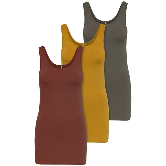 ONLY 3er Pack Damen Oberteile Basic Tank Tops weiß, schwarz, grau, blau, Creme Frauen Shirt lang Sommer Shirts Top 15201465 (S, Farbmix 3)