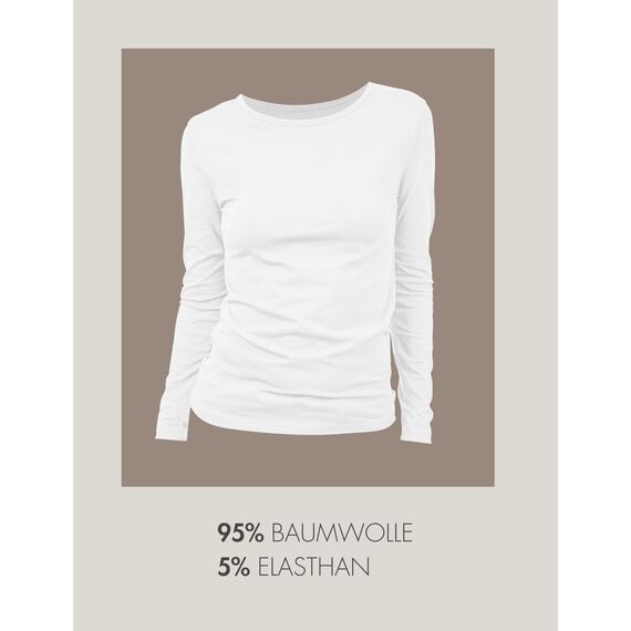 Basic Treasure 2-Pack Langarmshirts für Damen Weiß, Longsleeve Baumwolle 95%, Langarmshirt Baumwolle, Basic Shirt Damen S
