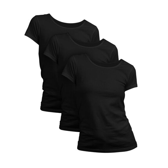 Basic Treasure 3er Pack Tshirt Damen Schwarz, Kurzärmliges Shirt, 100% Baumwolle T Shirt (Schwarz, L)