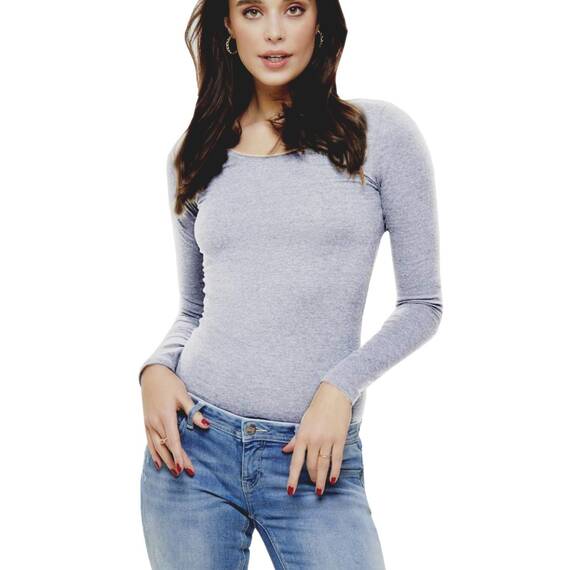 ONLY Damen onlLIVE LOVE NEW LS O-NECK TOP NOOS Langarmshirt,,per pack Grau (Light Grey Melange Light Grey Melange),34 (Herstellergröße:XS)