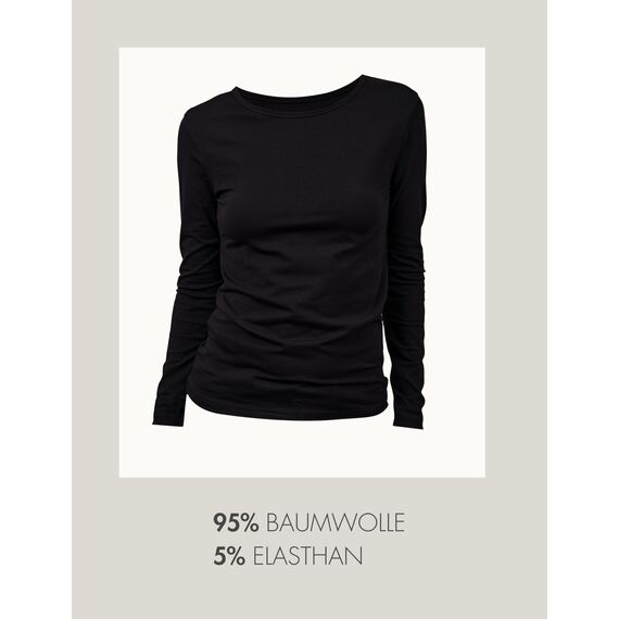 Basic Treasure 2-Pack Langarmshirts für Damen Schwarz, Longsleeve Baumwolle 95%, Langarmshirt Baumwolle, Basic Shirt S
