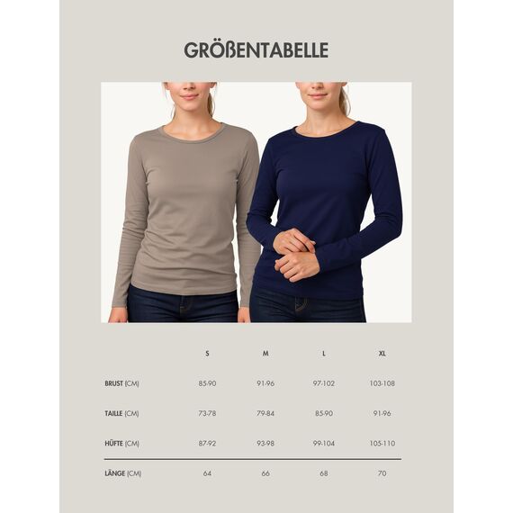 Basic Treasure 2-Pack Langarmshirts für Damen Navy/Taupe, Longsleeve Baumwolle 95%, Langarmshirt Baumwolle, Basic Shirt S