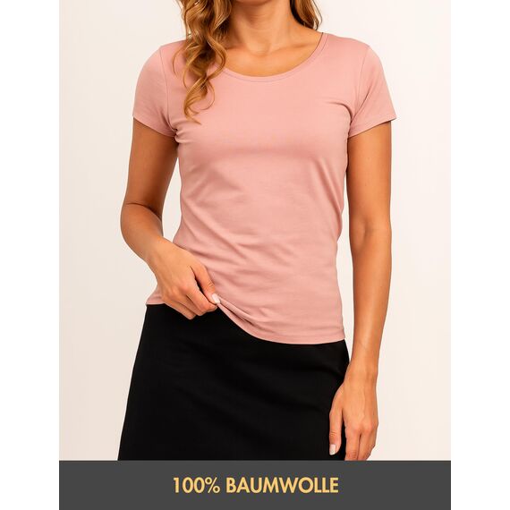 Basic Treasure 3er Pack T Shirt Damen, Kurzärmliges Damen Shirt für Frauen, 100% Baumwolle, Rundhals, (DE/NL/SE/PL, Alphanumerisch, S, Regular, 3 Farben Mix Rosa Beige Grau meliert - Kurzarm)