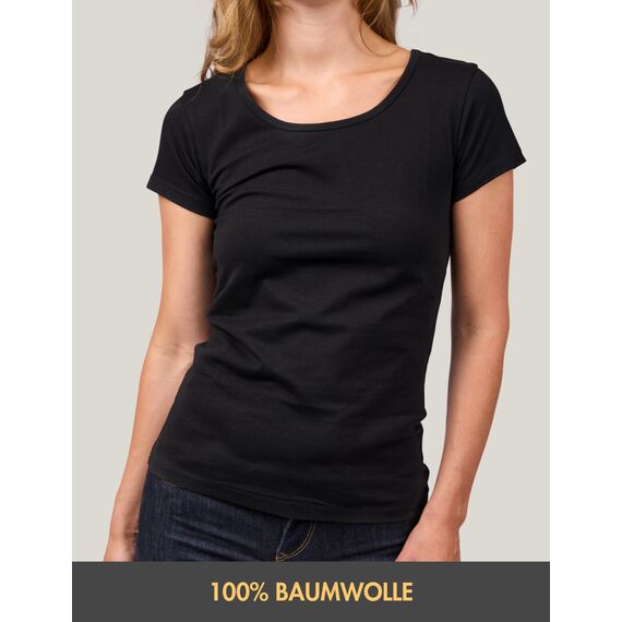 Basic Treasure 3er Pack Tshirt Damen Schwarz, Kurzärmliges Shirt, 100% Baumwolle T Shirt (Schwarz, XL)
