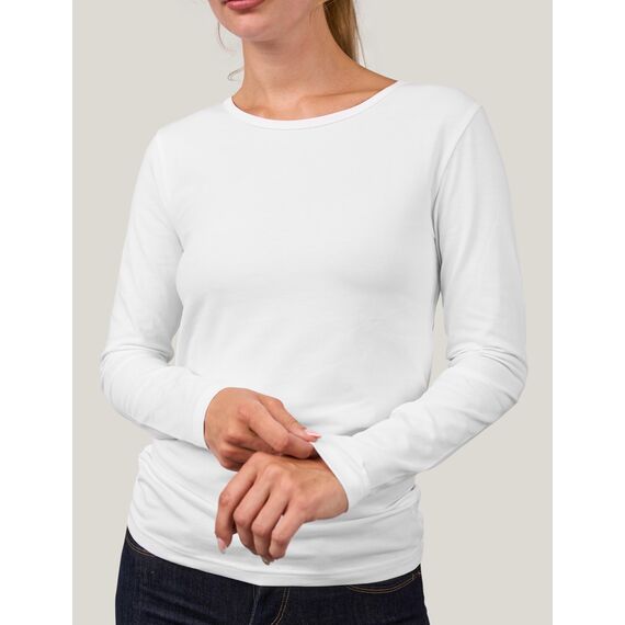 Basic Treasure 2-Pack Langarmshirts für Damen Weiß, Longsleeve Baumwolle 95%, Langarmshirt Baumwolle, Basic Shirt Damen S