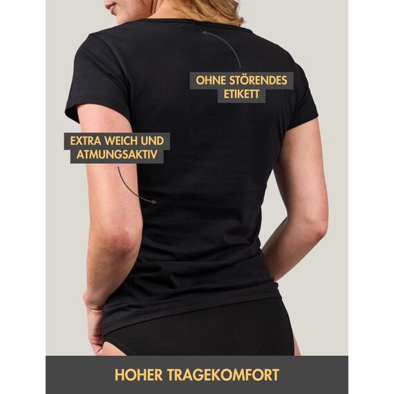 Basic Treasure 3er Pack Tshirt Damen Schwarz, Kurzärmliges Shirt, 100% Baumwolle T Shirt (Schwarz, M)