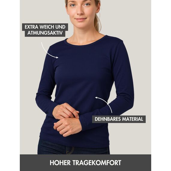 Basic Treasure 2-Pack Langarmshirts für Damen Navy/Taupe, Longsleeve Baumwolle 95%, Langarmshirt Baumwolle, Basic Shirt S