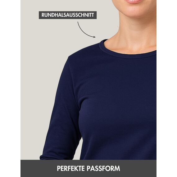 Basic Treasure 2-Pack Langarmshirts für Damen Navy/Taupe, Longsleeve Baumwolle 95%, Langarmshirt Baumwolle, Basic Shirt S