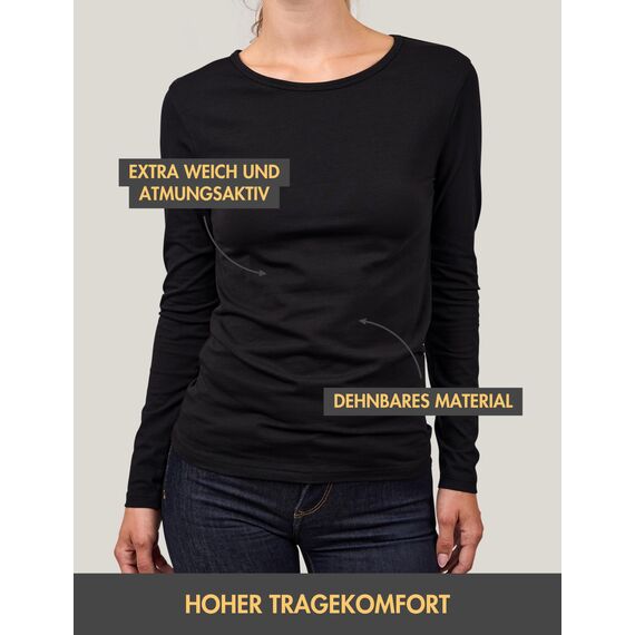 Basic Treasure 2-Pack Langarmshirts für Damen Schwarz, Longsleeve Baumwolle 95%, Langarmshirt Baumwolle, Basic Shirt S