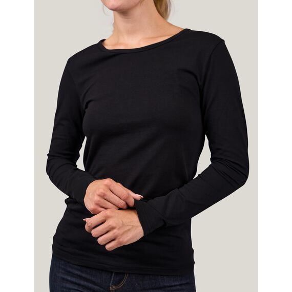 Basic Treasure 2-Pack Langarmshirts für Damen Schwarz, Longsleeve Baumwolle 95%, Langarmshirt Baumwolle, Basic Shirt S