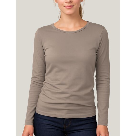 Basic Treasure 2-Pack Langarmshirts für Damen Navy/Taupe, Longsleeve Baumwolle 95%, Langarmshirt Baumwolle, Basic Shirt S