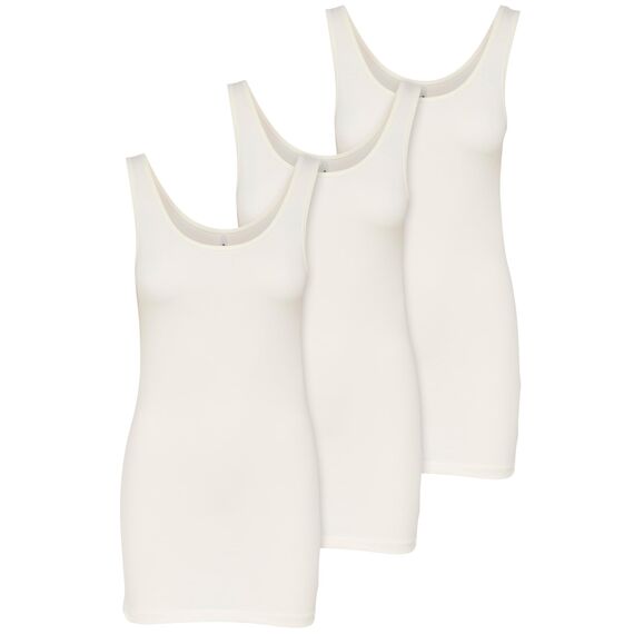 ONLY 3er Pack Damen Basic Tops Tank Top Elfenbein lang 15201465 (L, Weiß (Cloud Dancer))