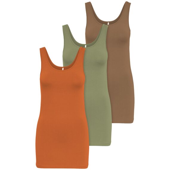 ONLY 3er Pack Damen Basic Tops Tank Top dunkel blau lang 15201465 Farb Mix 7 S