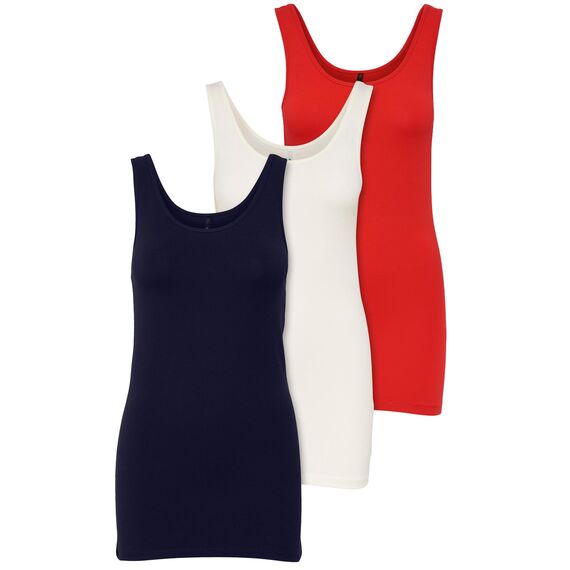 ONLY 3er Pack Damen Oberteile Basic Tank Tops weiß, schwarz, grau, blau, Creme Frauen Shirt lang Sommer Shirts Top 15201465 (S, FarbMix 5)